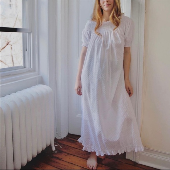 NWOT Hill House The Caroline Nap Dress White Swiss Dot Puff Short Sleeve Midi - Picture 3 of 16